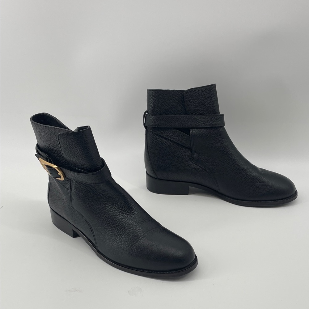 Tory Burch Brooke Buckle Ankle Boot in Black Leather 8.5M S79